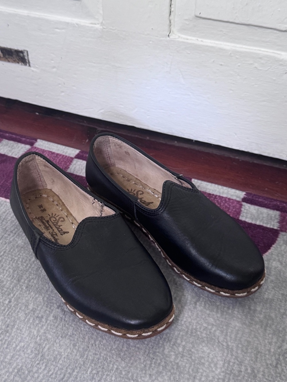Sabah Beirut Black Leather Handmade Slip-On Flat EU 36 Gaziantep Turkey